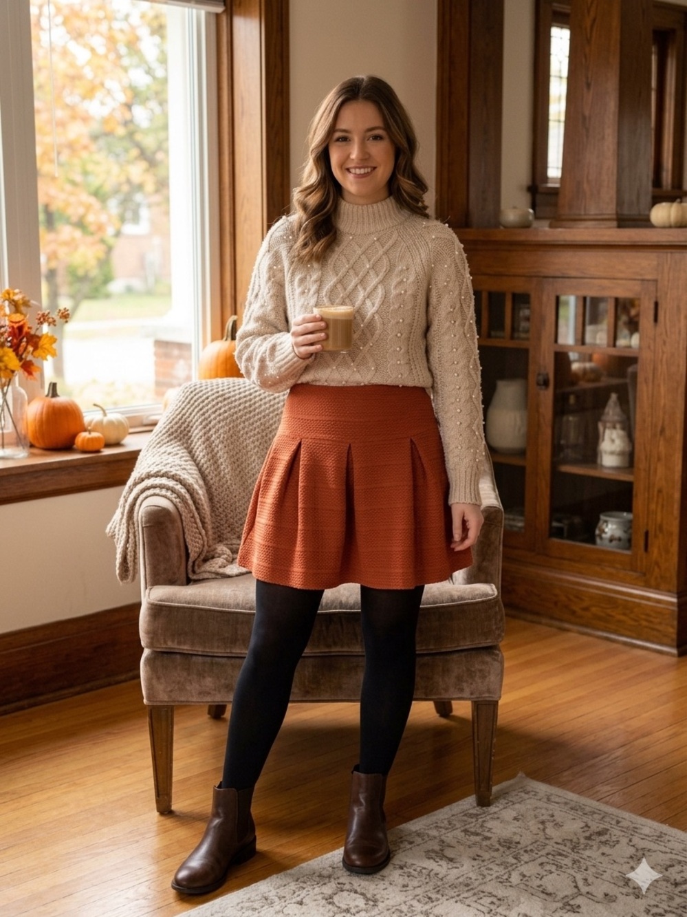 VTG H&M Hennes Collection Y2K Orange Waffle Knit Flared Mini Skirt Small